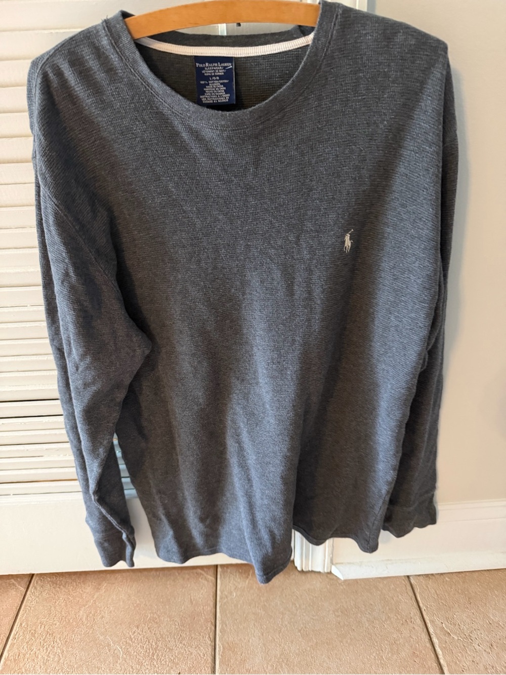Polo Ralph Lauren Sleepwear Thermal Waffle Knit Shirt Men Gray Pajama Top L